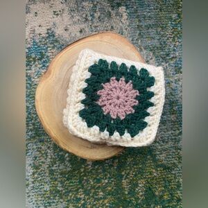 Handmade vintage crochet small flower power wallet mini pouch